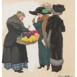 SERGEY YURYEVICH SUDEIKIN (RUSSIAN 1882-1946)Selling Flowers, gouache on paperboard22.8 x 21.5 cm (9