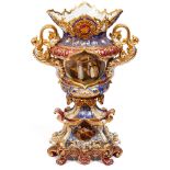 A RUSSIAN NEO-BAROQUE PORCELAIN VASE, PRIVATE FACTORY, 1850S-1860Sthe cobalt blue and deep red