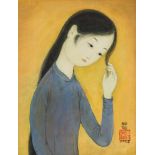 MAI TRUNG THU (VIETNAMESE-FRENCH 1906-1980)Jeune fille se coiffant, 1966ink and gouache on silk in