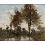 PAUL DESIRE TROUILLEBERT (FRENCH 1829-1900)Boatman on a River, oil on canvas46 x 56 cm (18 1/8 x