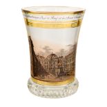 AN ANTIQUE AUSTRIAN HAND-PAINTED GLASS WITH IMAGE OF JOSEFSPLATZ, AFTER ANTON KOTHGASSER, VIENNA,