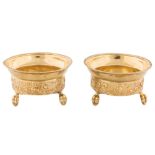 A PAIR OF RUSSIAN GILT SILVER SALT CELLARS, HALLMARK OF E.S., ST. PETERSBURG, 1833of rounded