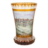 AN ANTIQUE AUSTRIAN HAND-PAINTED GLASS WITH IMAGE OF THE VIENNA HOFBURG, VIENNA, LATE 19