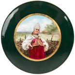 RUSSIAN PAINTED PORCELAIN PLATE, SIGNED E. VISHNEVSKAYA IN CYRILLICcircular, the center decorated