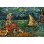 DAVID BURLIUK (RUSSIAN 1882-1967)Woman by the Sea, oil on board10 x 15 cm (3 7/8 x 5 7/8 in.)