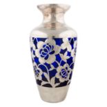 A COBALT GLASS VASE WITH SILVER OVERLAY, EARLY 20TH CENTURY