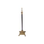 EDWARDIAN BRASS CORINTHIAN PILLARED TELESCOPIC STANDARD LAMPraised on a square stepped base