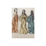 PRINT depicting three eighteenth-century fashionable ladies inscribed33 x 24 cm.