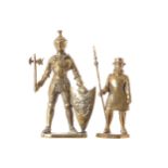 BRASS SWISS GUARD AND KNIGHT23 cm. high; 9 cm. wide; 8 cm. deep and 28 cm. high; 16 cm. wide; 6