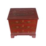 EIGHTEENTH-CENTURY PERIOD RED LACQUERED LOW BOYof two drawers furnished with armorial brass