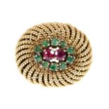 ANTIQUE 18 CT. GOLD RINGconsisting of 2 rubies and 10 emeralds, 10.4 grams