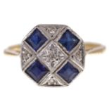 SAPPHIRE AND DIAMOND RINGstones set in platinum, 18 ct. gold band, 4 grams