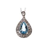 AQUA MARINE AND DIAMOND PENDANT AND CHAIN