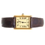 GENT_S CARTIER TANK QUARTZ WATCH WITH LEATHER STRAP