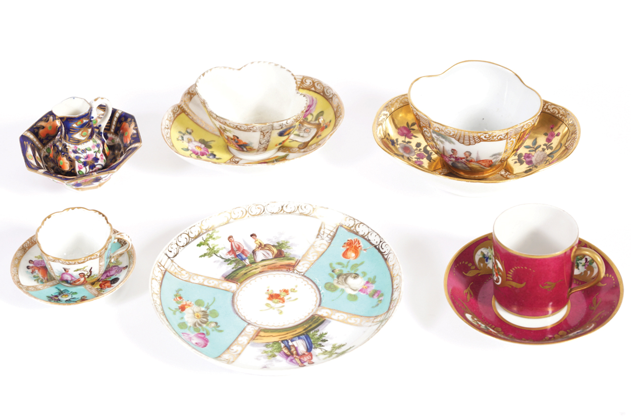 ASSORTED GROUP OF PORCELAIN2 Agustus Rex cups and saucers, Dresden plate, Chanele cup and saucer,