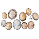 SET OF TEN SILVER CAMEO BROOCHES4.5 x 4 cm. and smaller (10)