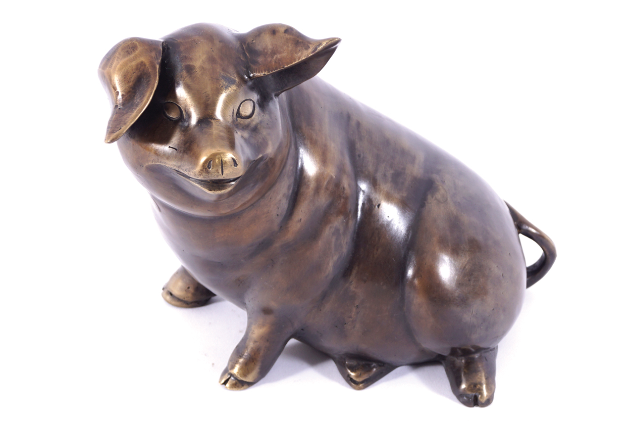 TWENTIETH-CENTURY BRONZE STUDY OF A SEATED PIG 20 cm. high; 20 cm. wide; 14 cm. deep