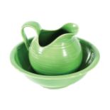 ART POTTERY GREEN JUG AND BASIN 33 cm. diameter