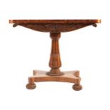 WILLIAM IV ROSEWOOD GAMES TABLE the rectangular top with rounded corners to the fore, opening to a