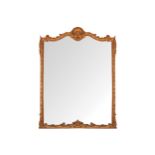 LARGE NINETEENTH-CENTURY FRENCH OVER MANTLE MIRROR the rectangular plate, within an ornate leaf