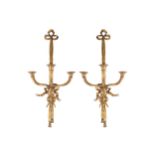 PAIR OF LARGE EARLY TWENTIETH-CENTURY CENTURY GILT BRONZE WALL LIGHTS 120 cm. high; 50 cm. wide (2)