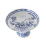 NINETEENTH-CENTURY CHINESE BLUE AND WHITE STEM DISH with inscription and four-character mark on