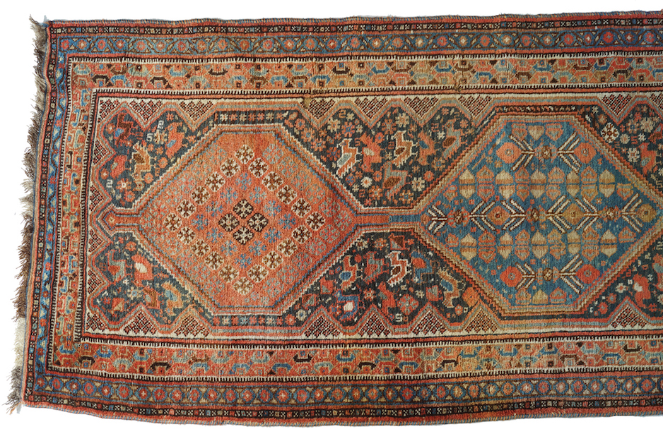 NINETEENTH-CENTURY SOUTHWEST PERSIAN KHAMSEH VEG DYE RUNNER 429 x 104 cm.