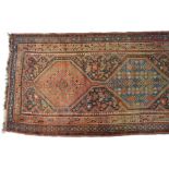 NINETEENTH-CENTURY SOUTHWEST PERSIAN KHAMSEH VEG DYE RUNNER 429 x 104 cm.