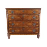 LATE EIGHTEENTH-CENTURY MAHOGANY AND SATINWOOD INLAID CHEST OF FOUR DRAWERS furnished with paterae