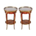 PAIR OF LOUIS XV STYLE BRASS MOUNTED PARQUETRY TABLES each with an oval top below a pierced brass