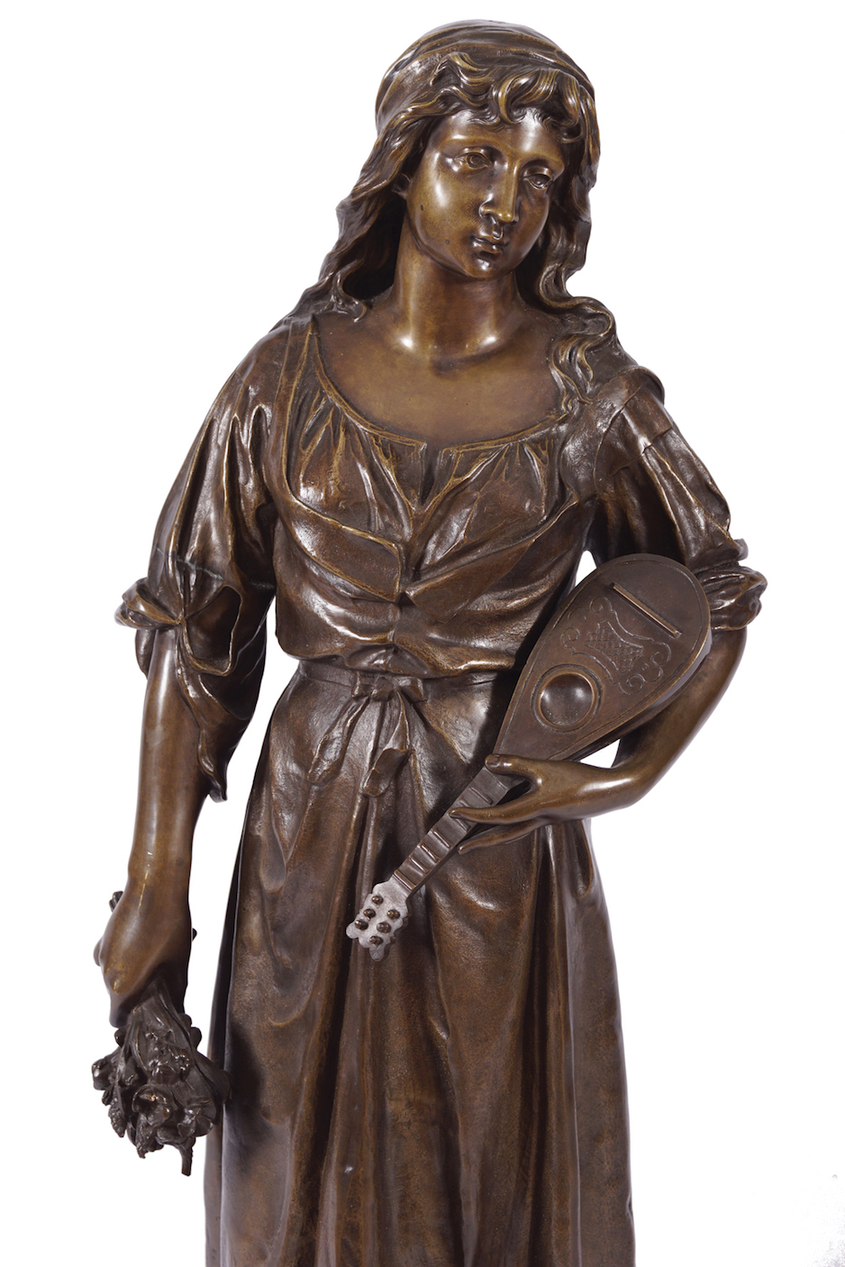 NINETEENTH-CENTURY FRENCH SCHOOL Bronze sculpture of a young girl holding a mandolin Signed, - Image 2 of 2