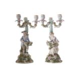 PAIR OF NINETEENTH-CENTURY SITZENDORF PORCELAIN FIGURE STEMMED CANDELABRA 38 cm. high (2)