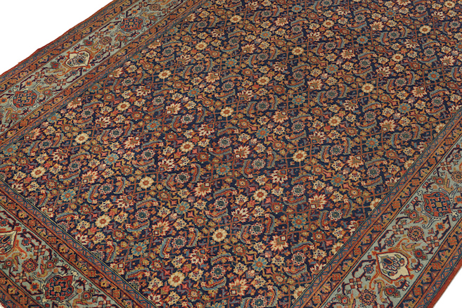 ANTIQUE TABRIZ RUG with all over design, on blue ground,with turquoise border and script border - Image 5 of 6