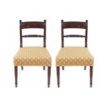 PAIR OF CORK REGENCY PERIOD MAHOGANY AND BRASS INLAID SIDE CHAIRS, CIRCA 1810 each with a panelled
