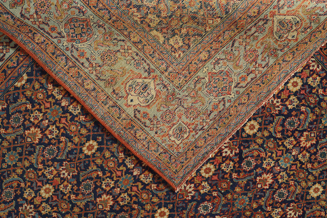 ANTIQUE TABRIZ RUG with all over design, on blue ground,with turquoise border and script border - Image 6 of 6