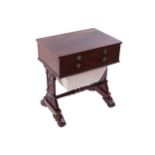 WILLIAM IV PERIOD MAHOGANY LADIES WORK TABLE the rectangular shaped top, above two real and opposing