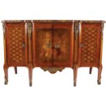 LOUIS XV PERIOD KINGWOOD, PARQUETRY AND MARQUETRY COMMODE, CIRCA 1770 the breakfront marble top,