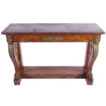 FRENCH EMPIRE PERIOD GILT BRONZE MOUNTED MAHOGANY HALL TABLE, CIRCA 1820 the rouge royale marble