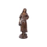 NINETEENTH-CENTURY FRENCH SCHOOL Bronze sculpture of a young girl holding a mandolin Signed,