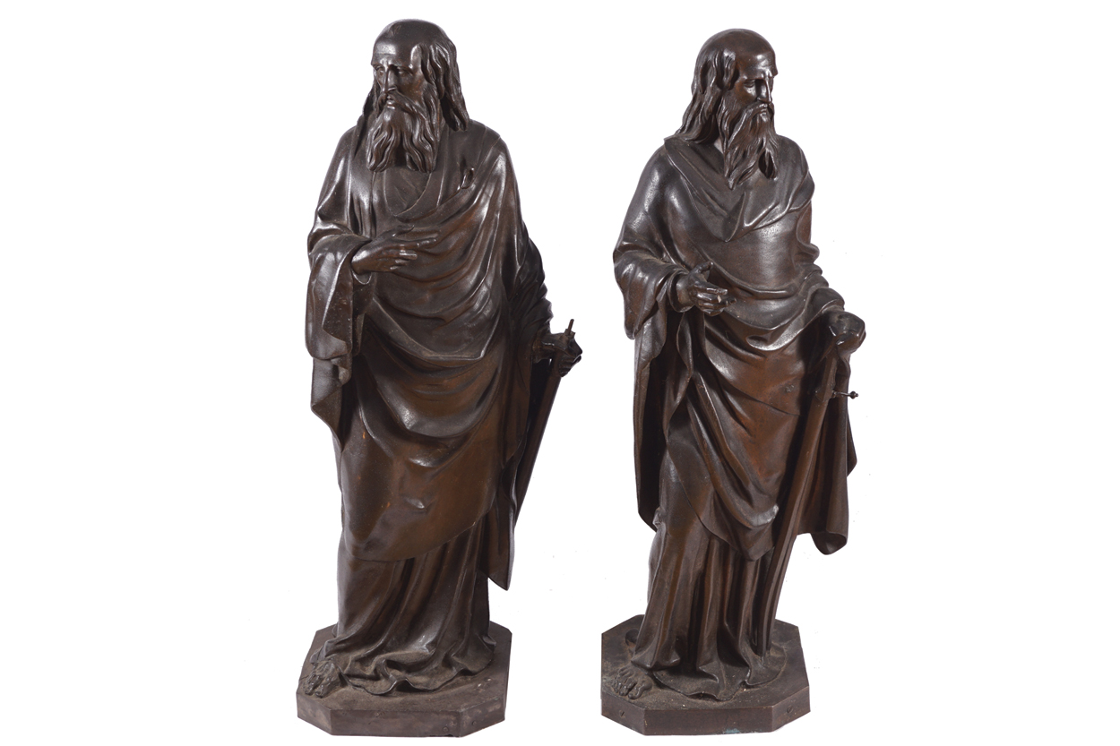 PAIR OF LARGE NINETEENTH-CENTURY BRONZED SPELTER FIGURES each with a bronze patination 96 cm.