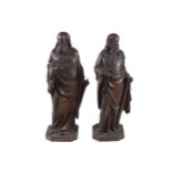 PAIR OF LARGE NINETEENTH-CENTURY BRONZED SPELTER FIGURES each with a bronze patination 96 cm.