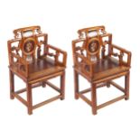 PAIR OF CHINESE QING PERIOD FIGURE AND FLORAL INLAID CEREMONIAL CHAIRS 87 cm. high; 57 cm. wide;