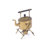 EDWARDIAN BRASS SPIRIT KETTLE ON STAND