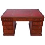 NINETEENTH-CENTURY MAHOGANY PARTNERâ€™S DESK the tooled leather inset top above a series of nine