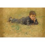 RENE CHRETIEN (1867-1945) The young boy Oil on panel Signed 25 x 33 cm.