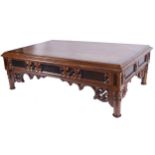 LARGE NINETEENTH-CENTURY GOTHIC WALNUT LOW TABLE the rectangular cross banded and moulded edged top,