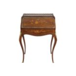 NINETEENTH-CENTURY FRENCH ROSEWOOD AND MARQUETRY BUREAU DE DAME The rectangular shaped top above a