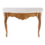 EIGHTEENTH-CENTURY CARVED GILT WOOD CONSOLE TABLE, CIRCA 1760 the white marble top, with