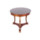 FRENCH EMPIRE PERIOD MAHOGANY AND PARCEL CENTRE TABLE, CIRCA 1810 the circular marble top, above a