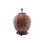 POLYCHORME POTTERY LAMP AND SHADE 69 cm. high